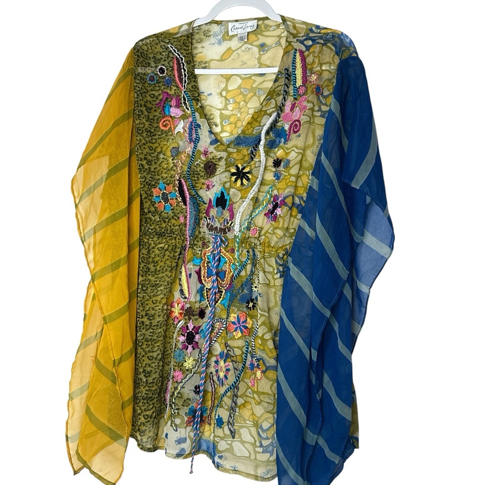 Casual Living Pullover Cover Up Top Women's‎ Large Beach Embroidered Bohemian